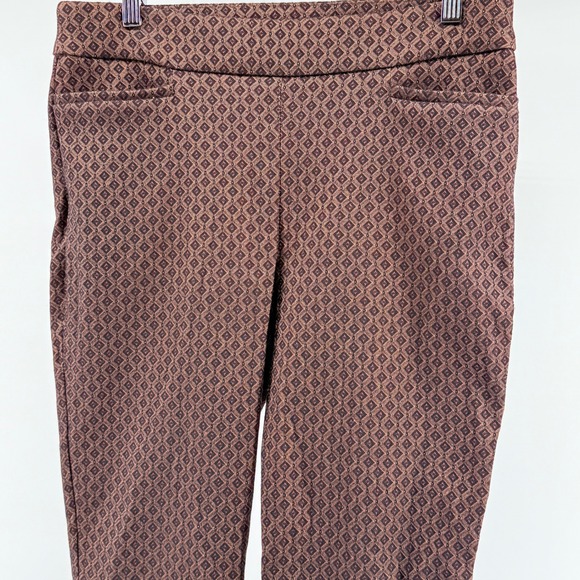 Beautiful Chicos Pants Size 1 R Brown‎ Geometric Print Straight Leg Stretch - Picture 6 of 11